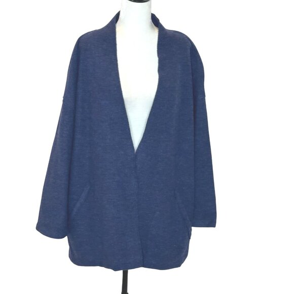 Eileen Fisher Merino Wool XL Kimono Jacket Blue Long Sleeve Pockets Oversized - Picture 13 of 13
